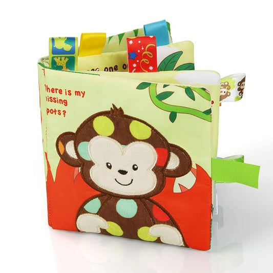 Vicloon Soft Baby Books Toys, Baby Soft Book with Animals and Label, Cloth Book Has 3D Touch and Feel Crinkle, Baby Soft Cloth Book for 0-3 Year Old, Educational Learning Toy Baby Books(Monkey)