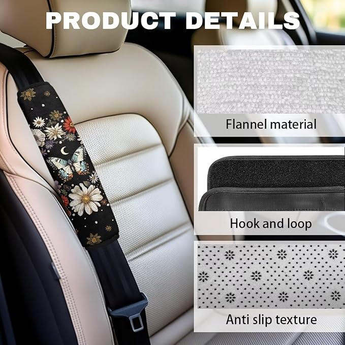 Seat Belt Cover Pad 2 Packs Car Seat Strap Shoulder Pads Floral Comfort Neck Pad Protector Compatible with All Cars and Backpack Travel Gifts for Friends Lovers