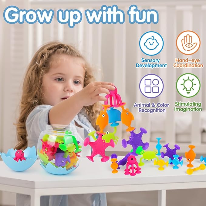 100PCS Suction Cup Toy Set, Multiple Styles Randomly Sent, Surprise Matching, Rich Styles, Bright Colors, Bath Toys, Stress Relieving Sensory Toys Kids Adults Boys Girls, Baby Birthday Easter Stuffer