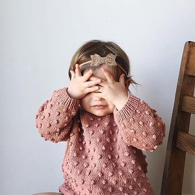 AQOKKA Baby Girl Headbands with Bows Soft Nylon Newborn Toddler Hairbands Handmade Baby Hair Accessories for Infant Girls Kids