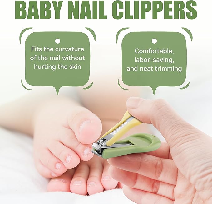 Baby Nail Care Set, 5 in 1 Baby Nail File Clippers Infant Grooming Kit Manicure Set for Newborn, Infant, Toddler, and Kids, Green