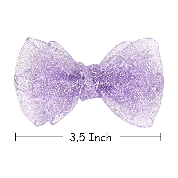 3.5-Inch Organza Hair Bows for Girls - Elegant Sheer Ribbon Alligator Clips for Toddlers, Kids, and Teens - Pack of 2, Purple