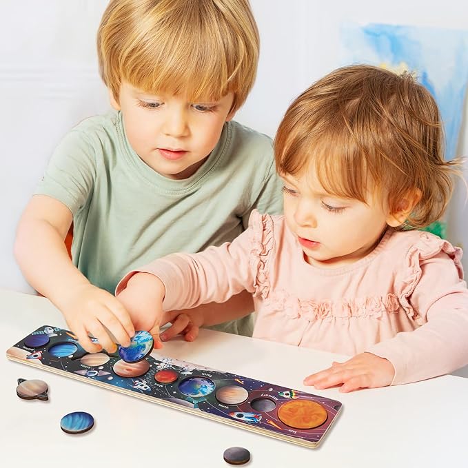 Zeoddler Solar System Toys for Kids 3-6, Wooden Space Puzzle, Planets for Kids, Preschool Learning Activities, Gift for Boys, Girls