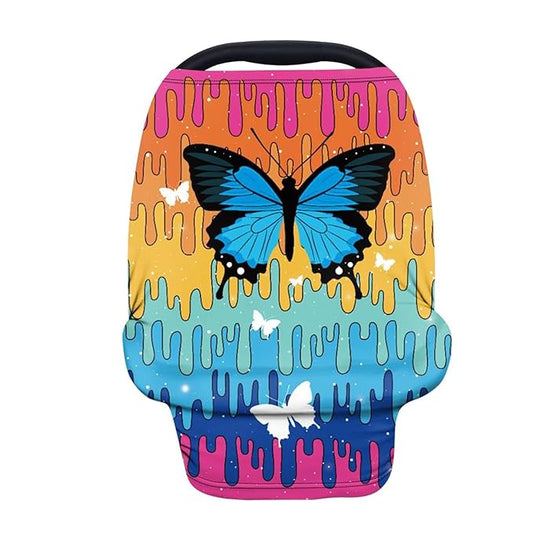 Forchrinse Blue Butterfly Colorful Oil Painting Stretchy Baby Nursing Cover Breastfeeding Scarf Infant Carseat Canopy Baby Car Seat Cover Easy to Install