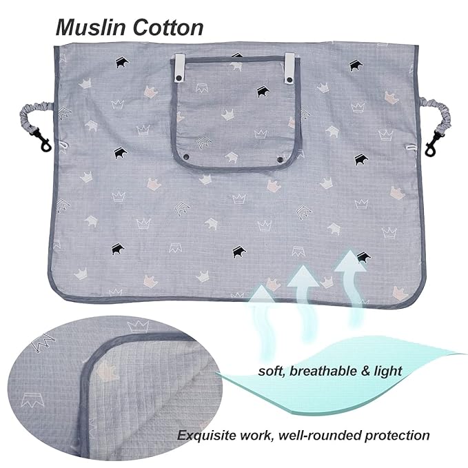 ICOPUCA Car seat Covers for Babies, kick-Proof carseat Cover boy Girls, carseat Canopy with Window, Light Weight Muslin, fit Summer/Autumn/Spring, Neutral, Grey Crown;