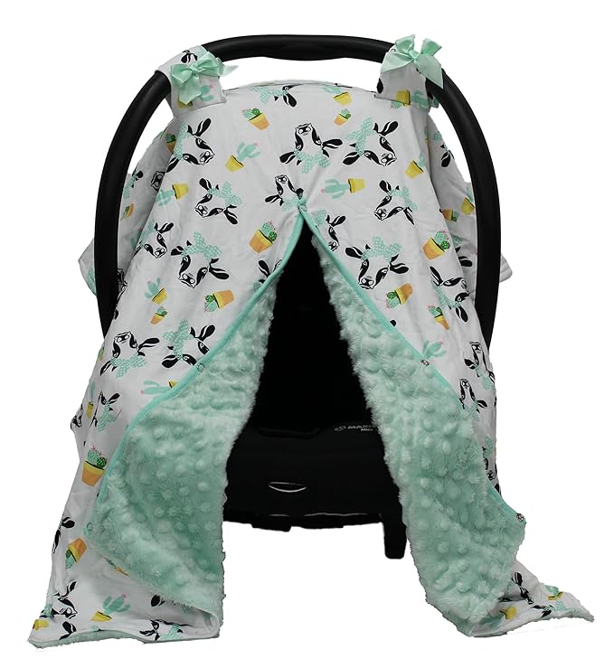 Dear Baby Gear Carseat Canopy - Car Seat Cover with Snap Opening for Girls & Boys - Infant Car Chair Canopies - Floral & Farm Prints - Nursing Covers -39"x32" (Cows and Cactus, Mint Dot)