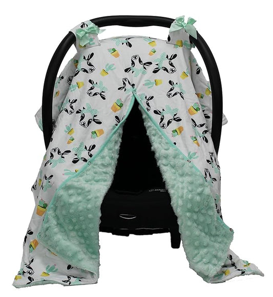 Dear Baby Gear Carseat Canopy - Car Seat Cover with Snap Opening for Girls & Boys - Infant Car Chair Canopies - Floral & Farm Prints - Nursing Covers -39"x32" (Cows and Cactus, Mint Dot)