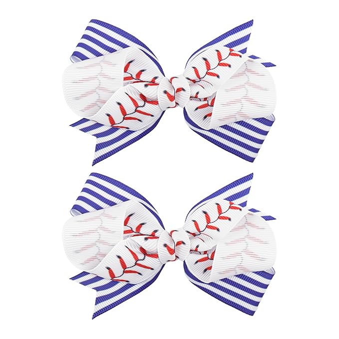 YanJie 2pcs 4'' Baseball Bow Baby Girl Hair Clips with Stripes Softball Grosgrain Ribbon Alligator Clips for Toddler Teen Girls Hair Accessories