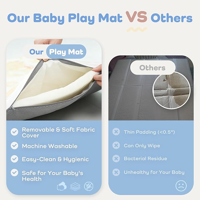 1.5" Thicker Baby Play Mat for Floor, 50x50 Removable & Machine Washable Cover Playpen Mat Softness Foam Mats, Easy-Clean Hygienic, Comfort Safety Kids Crawling (Wonder Space)