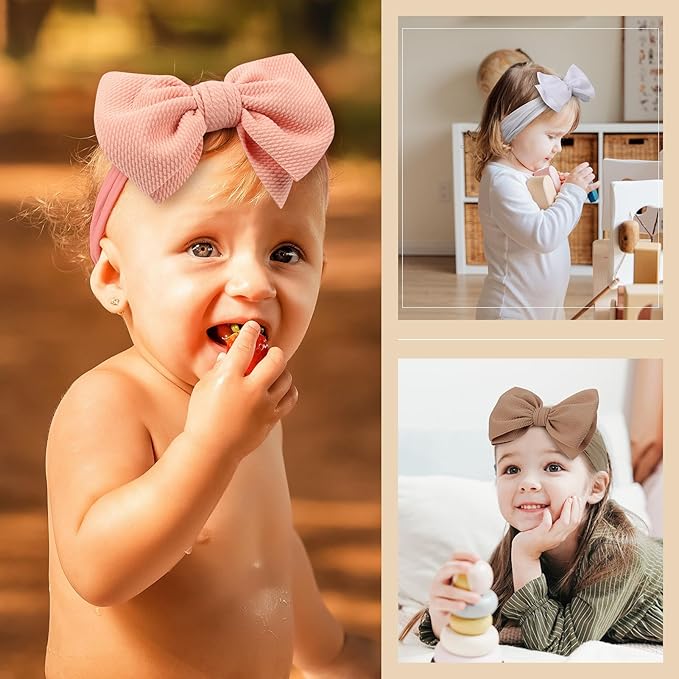 Handmade Large Knot Tied Bow Headband - Stretchy Nylon Soft Elastic Wide Headwraps for Newborns in 12 Colors