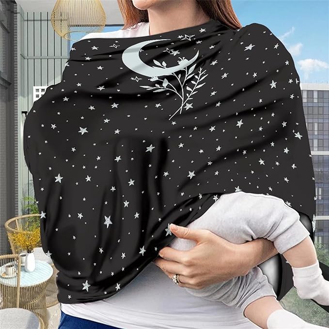 ZFRXIGN Sun and Moon Car Seat Cover for Baby Chair/Nursing Cover Scarf Girl/Babies Carseat Cover Canopy/Infant Carseat Canopy Stretchy Soft Stroller Cover Galaxy Leaf Black