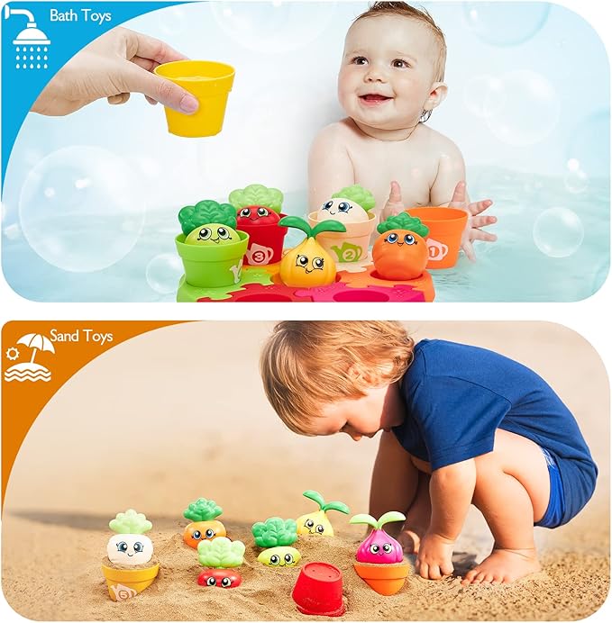 hahaland Montessori Toys for 1 Year Old Gifts - Puzzle & Garden Set - Color Sorting Stacking Daycare Learning Toys for Toddlers 1-3