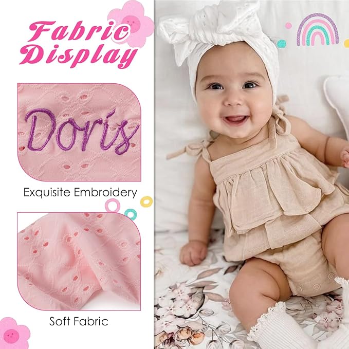 Ulico 2 Pack Personalized Girls Headband with Name,Custom Baby Girls Headband,Girls Embroidered Headbands,Newborn Headbands with Bow