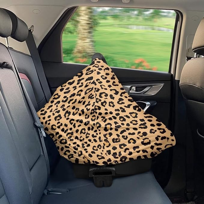 Forchrinse Brown Leopard Print Car Seat Cover for Babies Soft Breathable Breastfeeding Nursing Cover Elastic Infant Carseat Canopy Stroller Cover