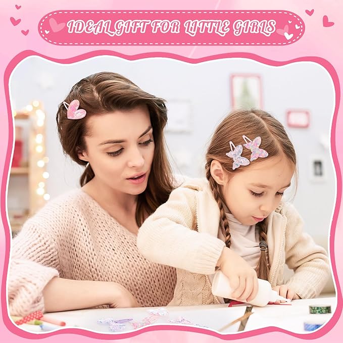 obeoby 24 Pack Toddler Hair Clips for Girls, Star Heart Butterfly Shaped Hair Barrettes Metal Snap Hair Clips Hair Accessories for Baby Girls Holiday Birthday Gifts