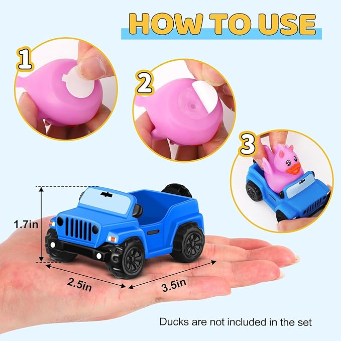 ANGGIKO 3.5 Inch Blue Car Toy Match Most 2 in Rubber Ducks, Ducks for Jeeps, Vehicle Toys for Car Dashboard Decorations Accessory Rubber Duck Collection, Easter Basket Stuffers for Kids Party Favors