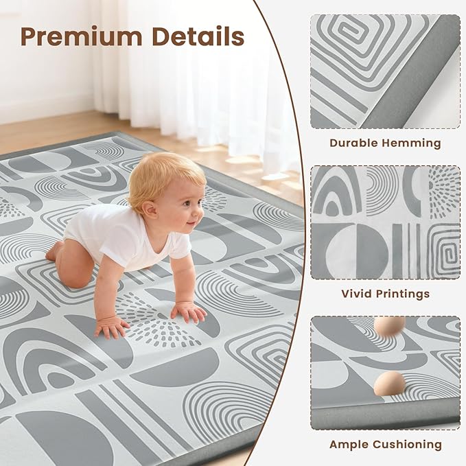 59"×71" Baby Play Mat for Floor & Playpen, 1.2" Thick High-Density Foam Nursery Mat for Tummy Time, Soft Plush Carpet with Non-Slip Bottom for Infant Toddler Baby Crawling & Playing (Grey)