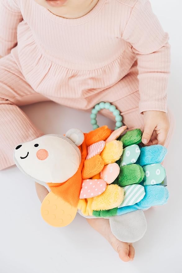 Pearhead Hedgehog Sensory Toy, Plush Lovey with Crinkle Tabs and Silicone Teether for Babies 0m+, Infant Development Toy