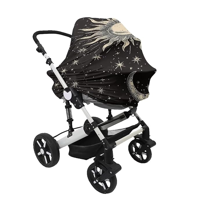 Moon and Sun Car Seat Canopy Breastfeeding Cover,Multi Use Baby Stroller and Carseat Cover Nursing Covers Boys and Girls Shower Gifts,Black