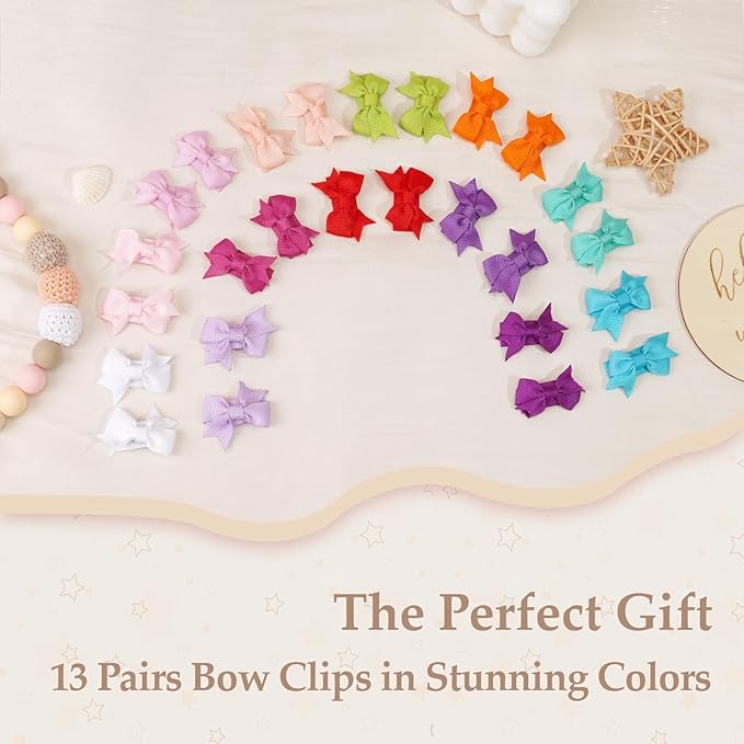 CÉLLOT 40Pcs Baby Snap Hair Clips Grosgrain Ribbon Tiny Baby Bows in 20 Colors for Infant Toddlers Fine Thin Hair (Dovetail Style)