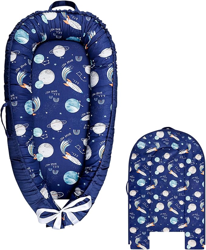 Hooyax Baby Lounger Cover, 100% Cotton Baby Nest Cover, Baby Lounger Replacement Cover，Reversible Newborn Lounger Cover for Boys Girls, Planet (Cover Only)