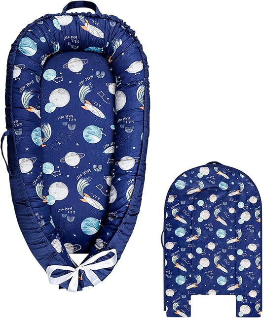 Hooyax Baby Lounger Cover, 100% Cotton Baby Nest Cover, Baby Lounger Replacement Cover，Reversible Newborn Lounger Cover for Boys Girls, Planet (Cover Only)