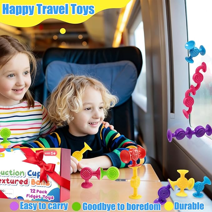 Toddlers Suction Cup Bath Toys, Easter Stuffer Sensory Suction Building Toy, 12Pcs Baby Starter Montessori Stocking Stuffers for Kids Boys Girls Colorful Popdarts Birthday Travel Car