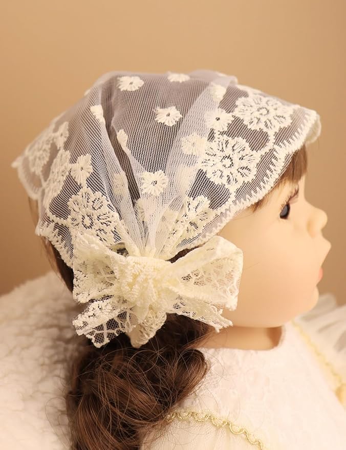 Baby Girls Headband Lacy Bow Pearl Wide Hair Band Turban for Infants Newborn Toddler Floral Ivory Elastic Head Wrap Breathable Sun Bonnet Hair Accessories (Ivory F)