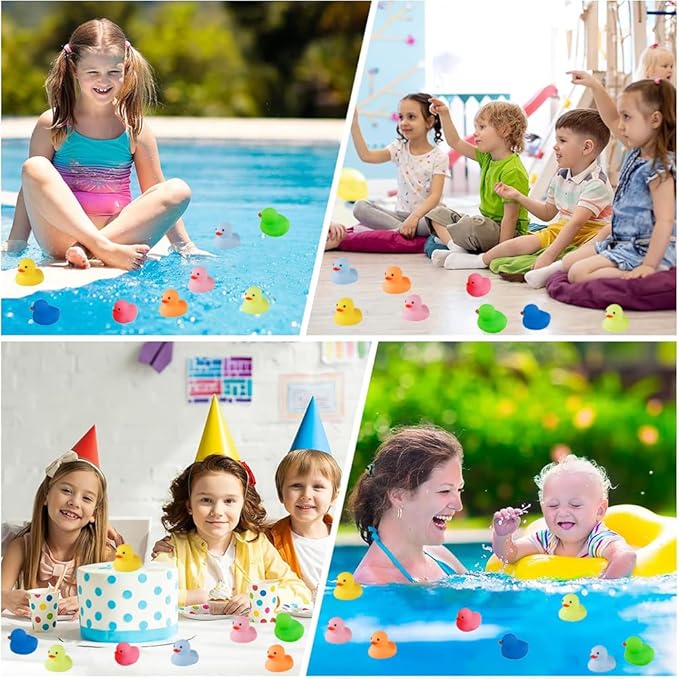 50 Pcs Multicolor Mini Rubber Ducks Baby Bath Toy ,Children Squeak and Float Colored Small Ducks in Bulk Toddlers Shower Duck Decorations Party Favors