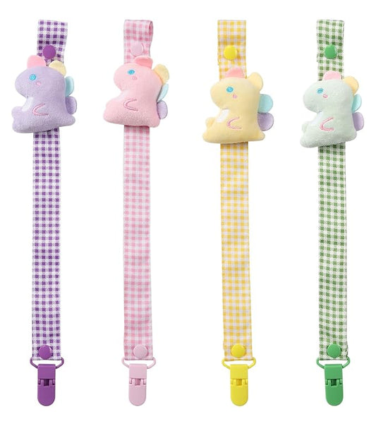 CutiePlusU Adult Pacifier Clip Adult Size Pacifier Holder Clip 4 Pack- Dinosaur Baby