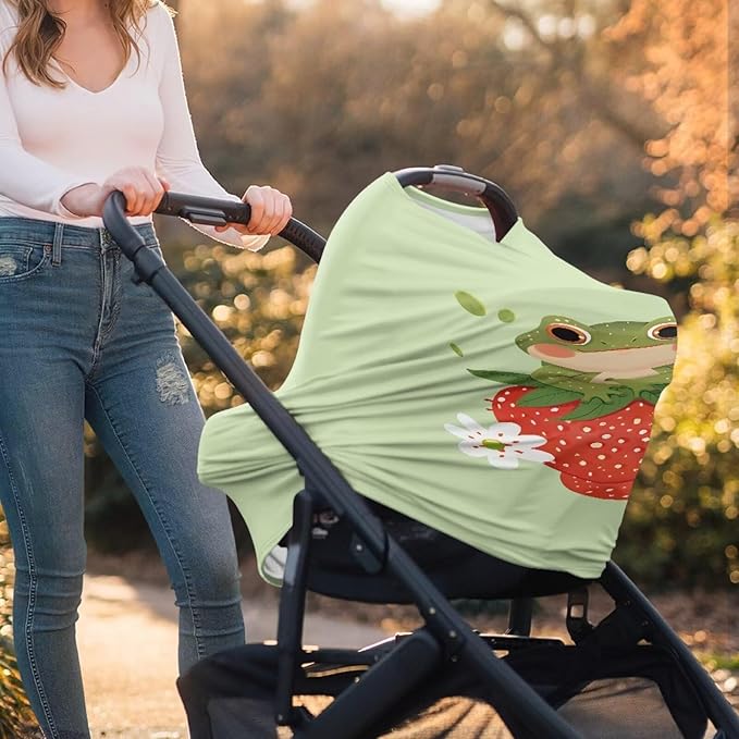 Forchrinse Frog Strawberry Baby Car Seat Cover Soft Stretchy Breastfeeding Nursing Cover Multi Use Animal Print Cover for Shopping Cart/High Chair/Stroller