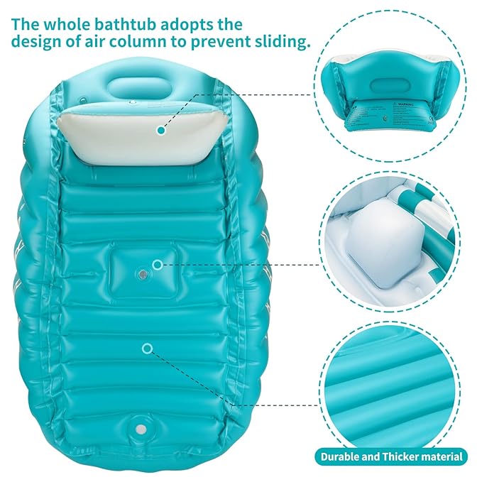 Inflatable Baby Bath Tub Portable Foldable Travel Mini Swimming Pool Helps Infants to Toddler Tub (Blue)