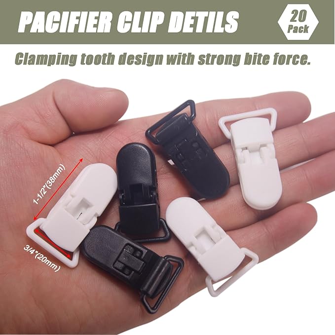 20-Pack Pacifier Clip Replacement Ends - BPA-Free Plastic Fasteners for DIY Baby Crafts, Sewing Bibs & Blankets Straps (3/4 Inch, 10 Color)