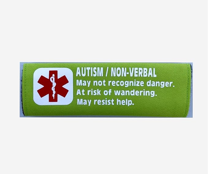 Carseat Harness Autism Non-Verbal 6 inch Medical Alert Emergency Strap Cover (Lime Green)