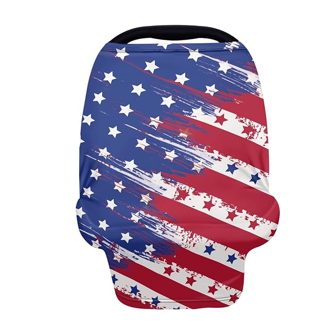 Coldinair American Flag Print Car Seat Cover for Babies Boys Girls,Soft Stretchy Nursing Cover,Breathable Infant Carseat Canopy,Shopping Cart/High Chair/Stroller Covers