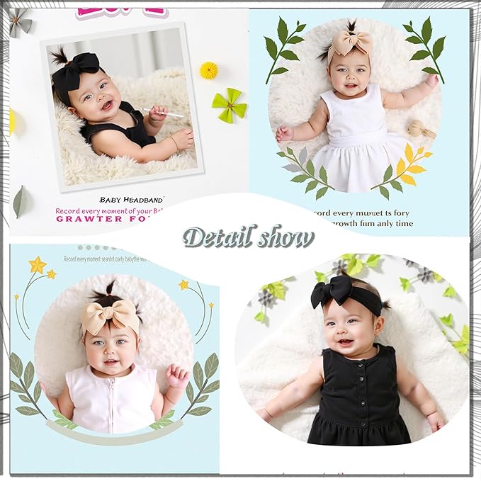 Baby Girl Bows Newborn Headband 0-6 Months Infant Big Bows for Birthday/Baby Shower/Photography/Baby Gifts (Black&Beige)