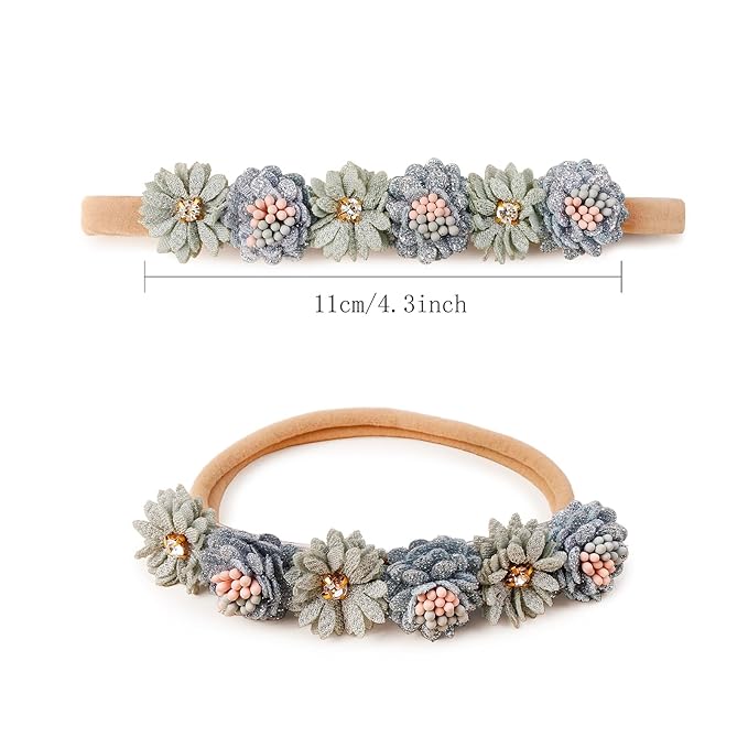 Baby Girl Floral Headband Nylon Flower Crown Elastic Hairband 3pcs Hair Accessories Gift for Girls (9572)