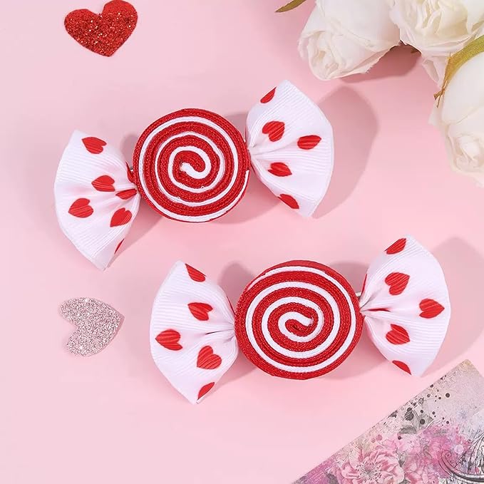 Valentines Hair Bow Clips Red Hair Bow Clips for Girls Love Heart Print Hair Clips Red Candy Bow Hair Barrettes Toddler Hair Accessories for Women