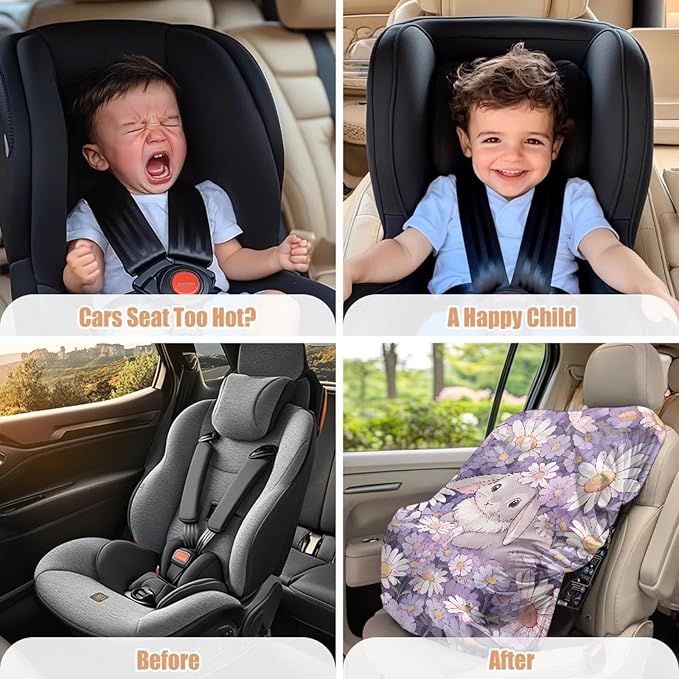 Easter Car Decor Baby Car Seat Cover, Cute Bunny Car Seat Sun Shade Cover Sun Protection to Keep The Car Seat Cool, Easy to Clean and Install
