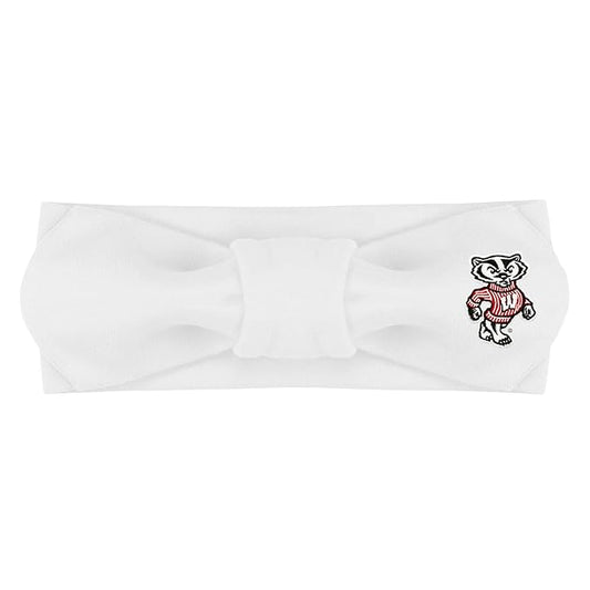 Creative Knitwear Wisconsin Badgers Infant Girls White Solid Hair Knot Headband Embroidered Logo - Size Newborn - 4T