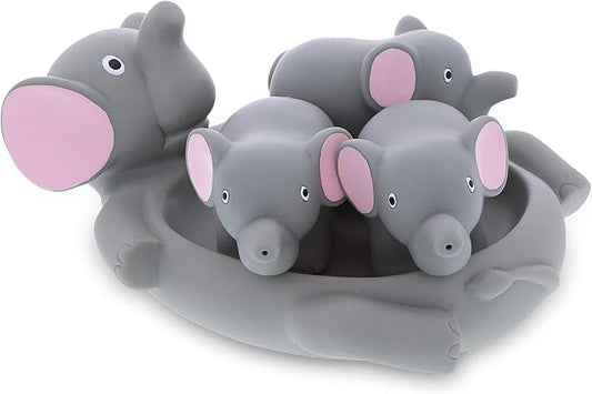 DolliBu Elephant Family Animal Bath Squirters 4 Piece Bath Toy Set, Children Bath Toys for Bathtime & Water Fun, Girls & Boys Floating Rubber Squirt Toys, Pool Toys for Kids - Gray Elephant