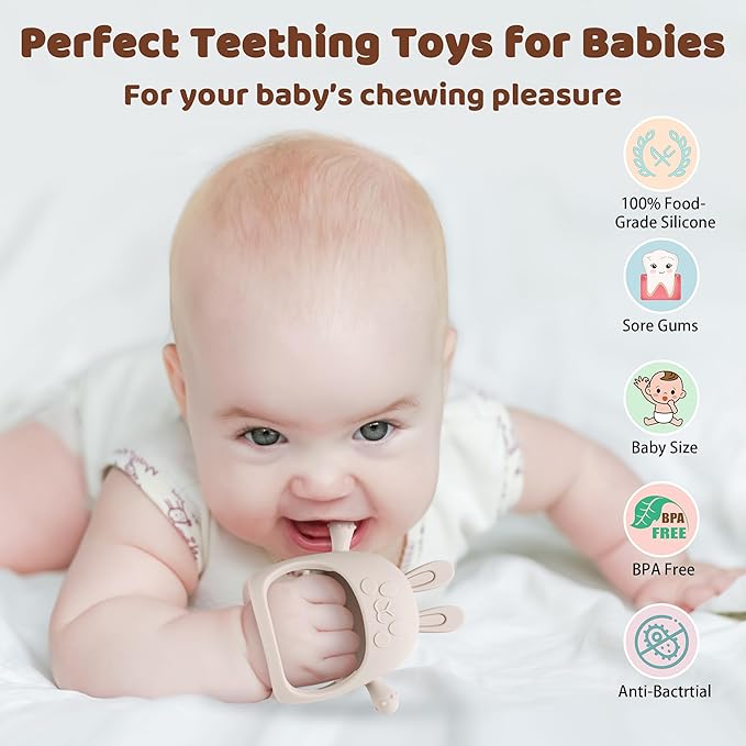 Baby Teething Toys 3-24 Months, Easter Bunny Toys, Teething Relief, Baby Teething Toys, Bunny Teether, Food-Grade Silicone Teething Mitten for Babies, 1 Year Baby Boy Gifts, BPA Free