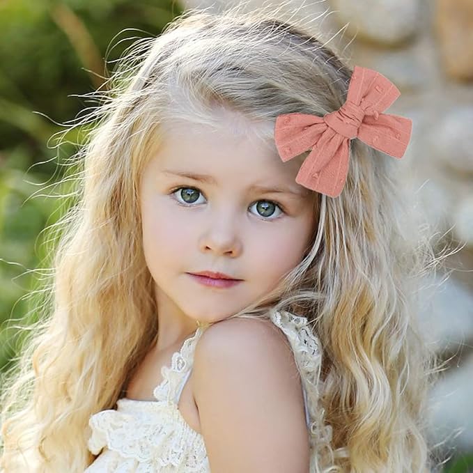 3.2'' Girls Hot Pink Linen Hair Bows Clips - Alligator Clips Hair Accessories for Little Girls, Toddlers, Kids, and Teens