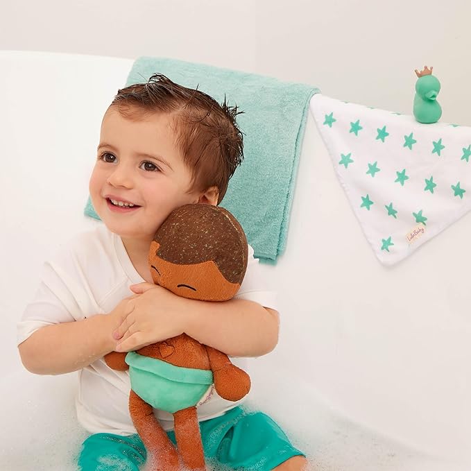 LullaBaby – 14-Inch Bath Doll – Olive Skintone & Light Brown Hair Baby Boy Doll with Accessories – Soft Plush Body – Real Water Play – Tub Toy – Kids Ages 2+