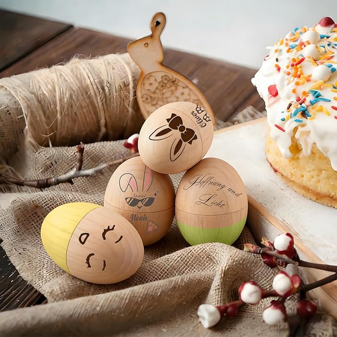 Personalized Musical Easter Egg Shaker 2026, Custom Engraved Wooden Easter Eggs Gifts for Kids Baby (Hollow Customizable Wooden Eggs)