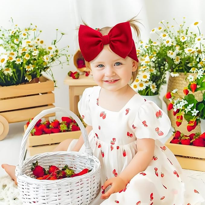 3 Pcs Baby Girl Headbands 6’’ Pink Bows Strawberry Hair Accessories Summer Outfits for Newborn Infant Toddler Girls Clothes
