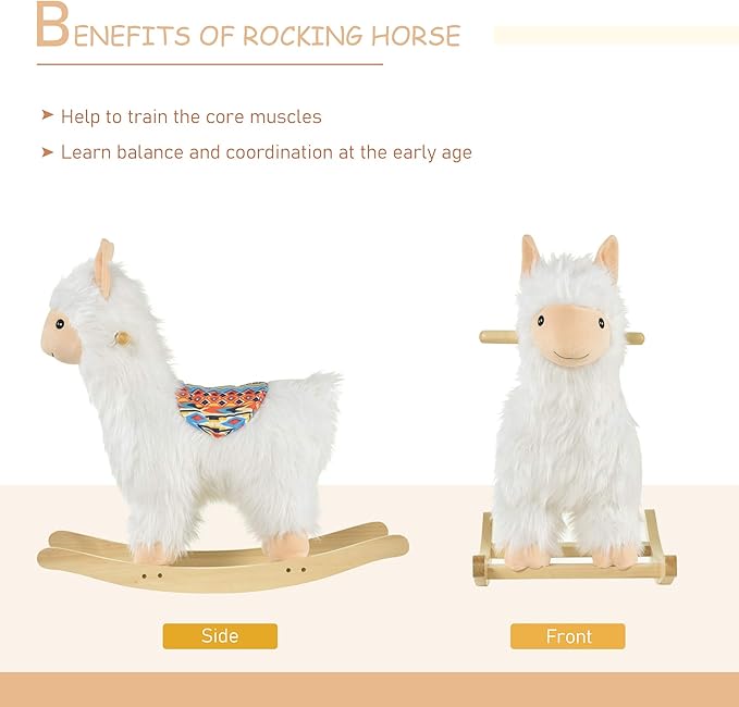 Qaba Kids Ride-On Rocking Horse Toy Llama Style Rocker Soft Plush Fabric for Children 3+ Years