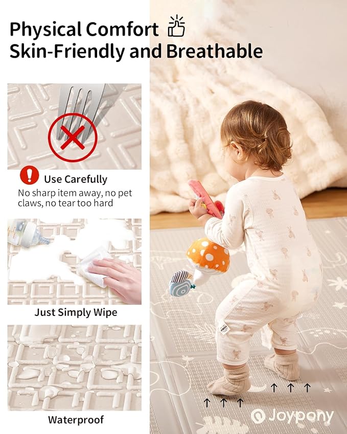 Joypony Baby Play Mat, 50 x 50 Inch Foldable Play Mats for Babies and Toddlers, Waterproof & Anti-Slip Portable Baby Floor Mat for Playpen with Travel Bag