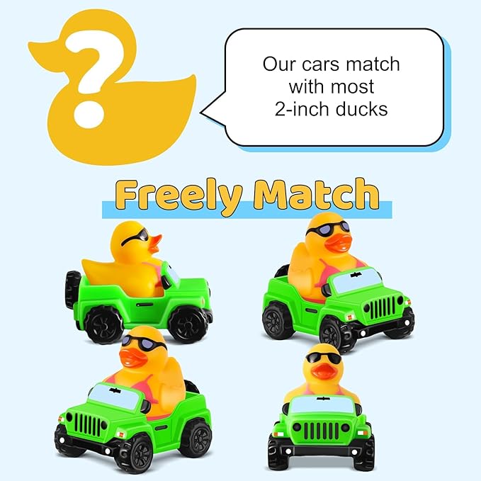 ANGGIKO 3.5 Inch Green Car Toy Match Most 2 in Rubber Ducks, Ducks for Jeeps, Vehicle Toys for Car Dashboard Decorations Accessory Rubber Duck Collection, Easter Basket Stuffers for Kids Party Favors
