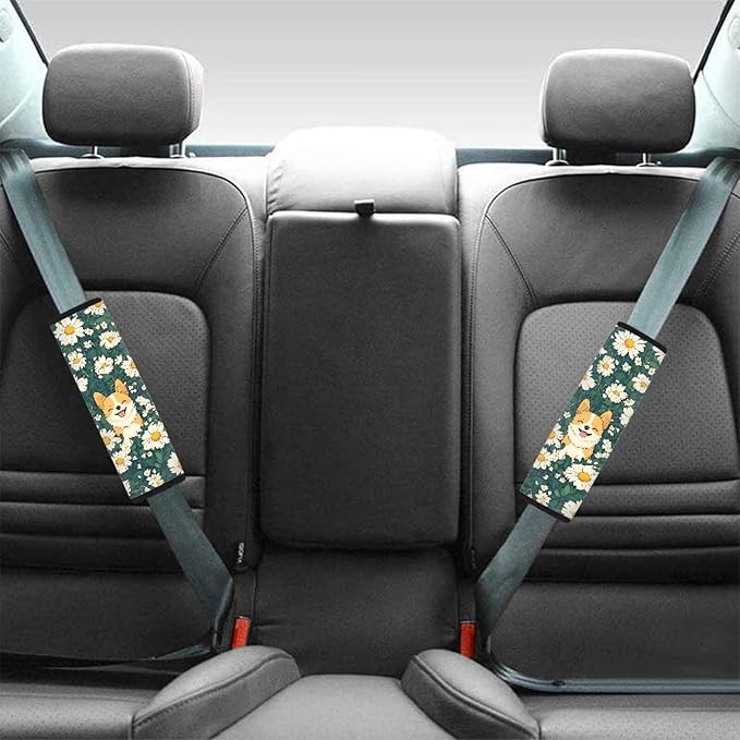 Universal Car Seat Belt Cover Pad,Super Soft Comfortable Shoulder Seatbelt Pads Cushions,Pack of 2 Corgi Print